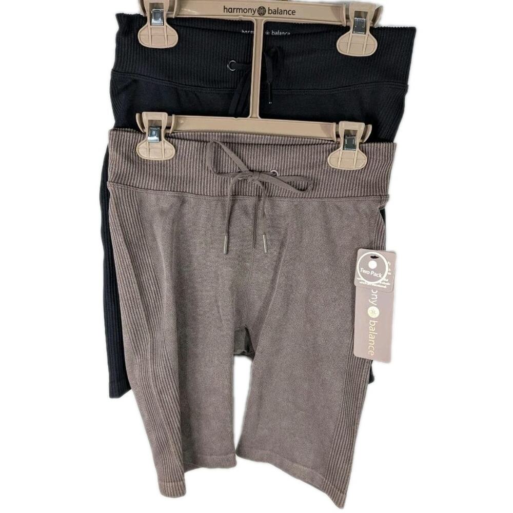 Harmony & Balance Shorts 4 way Stretch Front Tie Womens Small Black Brown 2 Pair